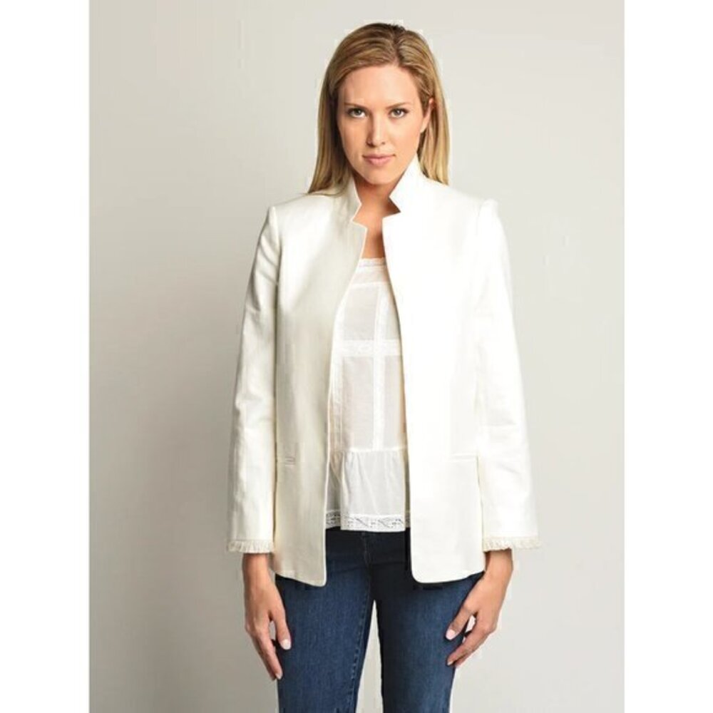 Zadig & Voltaire Volly Frange Ivory Open Front Blazer Jacket Size 36